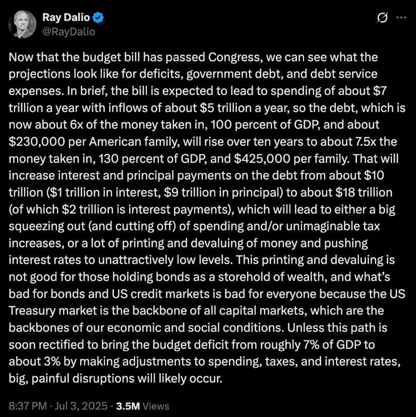 Ray Dalio’s post on X.