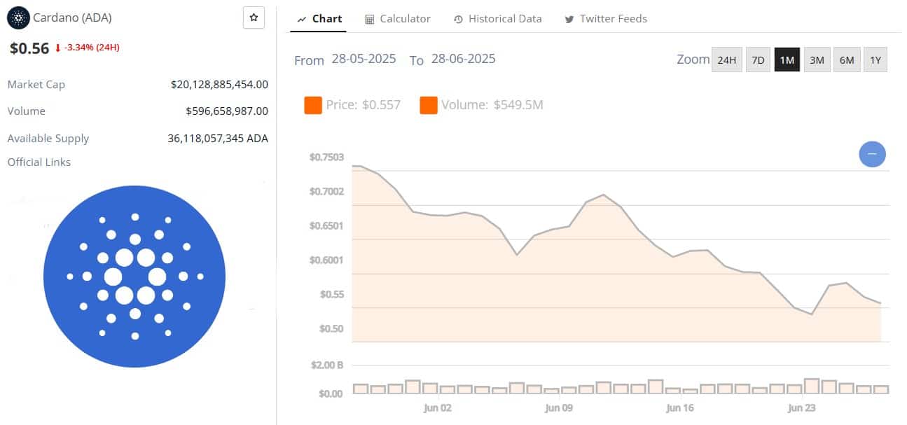 Cardano Price 27 June