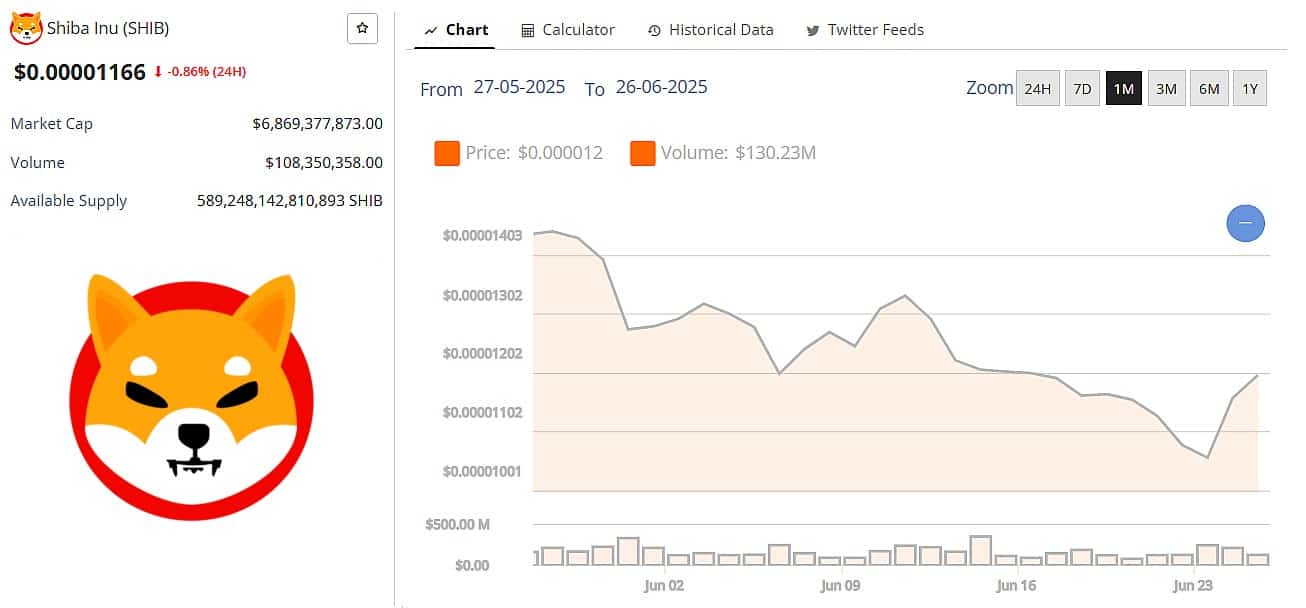 SHIB Price 25th June 2025